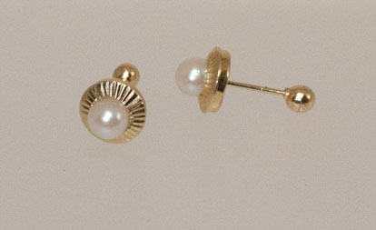 Childrens Infants Pearl Earrings 14ky Filligree Stud Earrings With On Backings Have 3mm White Freshwater Pearls