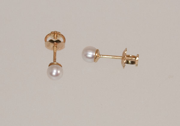 Childrens Infants Pearl Earrings 14ky Stud Earrings With On Backings Have 3mm White Freshwater Pearls